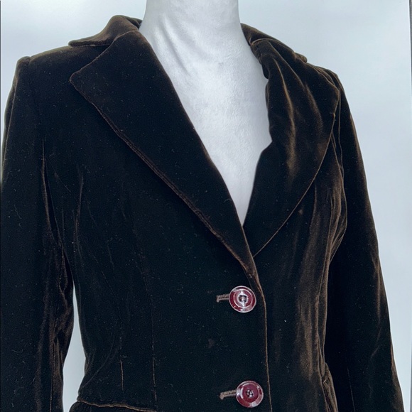 Darjoni Brown Velvet Blazer Jacket Women Size 6 Tailored Two Button - Picture 4 of 14
